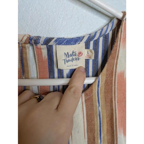 Mata Traders Women's Dress Large Ikat Stripe Sleeveless Side Ties Pockets Cotton - Picture 4 of 5